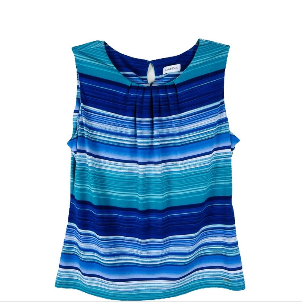 Calvin Klein blue green stripe stretchy lightweight office tank top medium